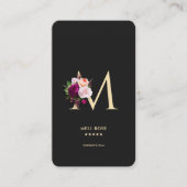 Carte De Visite Monogramme moderne M Floral Black Gold (Devant)