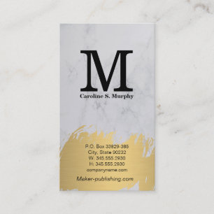 Carte De Visite Monogramme moderne   MARBRE BLANC   Or brossé