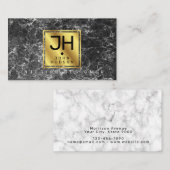 Carte De Visite Monogramme Moderne Marbre Noir et Or BC Entreprise (Devant / Derrière)