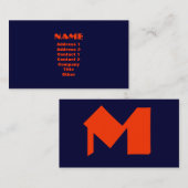 Carte de visite Monogramme moderne Marine & Orange (Devant / Derrière)