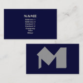Carte de visite Monogramme moderne Marine & Silver (Devant / Derrière)