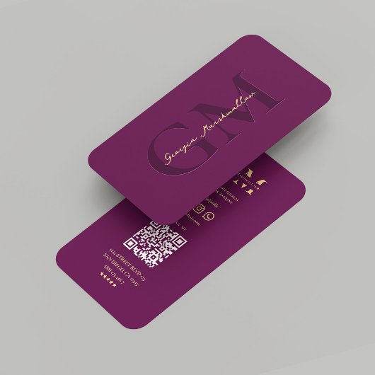 Carte De Visite Monogramme moderne Marketing Luxe Purple Or