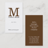 Carte De Visite Monogramme moderne (marron) (Devant / Derrière)