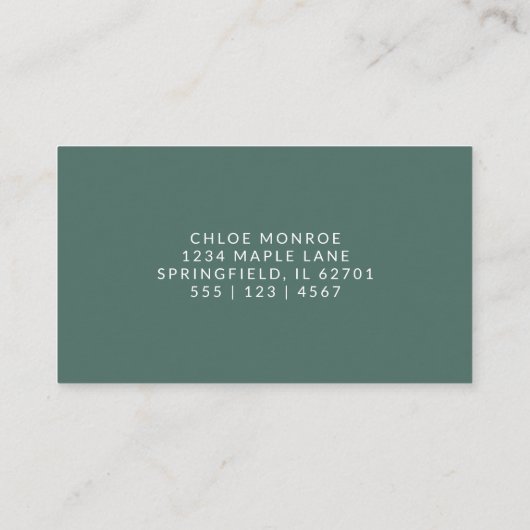 Carte De Visite Monogramme Moderne Minimal Design Vert Sage (Dos)