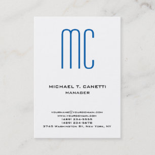 Carte De Visite Monogramme moderne minimaliste bleu blanc