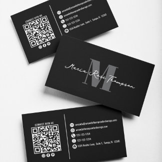Carte De Visite Monogramme Moderne Minimaliste Code QR Professionn