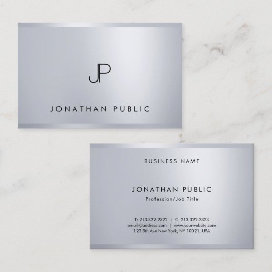 Carte De Visite Monogramme moderne Modèle Silver Professional (Devant / Derrière)