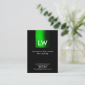 Carte De Visite Monogramme moderne moderne à rayures vertes Noir (Debout devant)