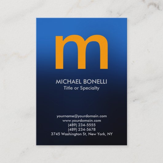 Carte de visite monogramme moderne moderne bleu ja (Devant)
