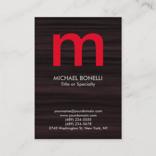 Carte De Visite Monogramme moderne moderne en bois brun rouge (Devant)