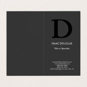 Carte De Visite monogramme moderne moderne gris gris noir gras (Extérieur déplié)