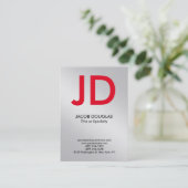 Carte De Visite Monogramme moderne moderne métal gris argent gris (Debout devant)