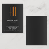 Carte De Visite Monogramme moderne moderne moderne noir gris orang (Devant / Derrière)