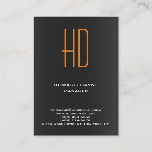 Carte De Visite Monogramme moderne moderne moderne noir gris orang (Devant)
