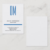 Carte De Visite Monogramme moderne moderne simple blanc bleu (Devant / Derrière)