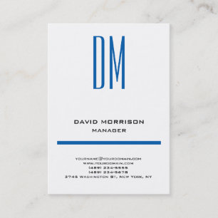 Carte De Visite Monogramme moderne moderne simple blanc bleu