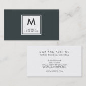 Carte De Visite Monogramme Moderne Motif vert subtil (Devant / Derrière)