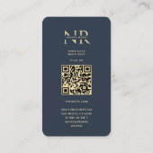 Carte De Visite Monogramme moderne N Floral Bleu foncé Or (Dos)