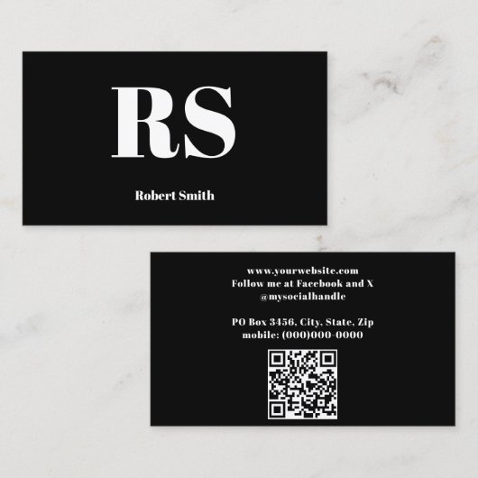 Carte De Visite Monogramme moderne noir (Devant / Derrière)