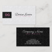 Carte De Visite Monogramme Moderne Noir & Blanc Damas (Devant / Derrière)