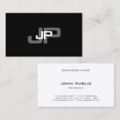 Carte De Visite Monogramme moderne Noir Blanc Simple Modèle Haut (Devant / Derrière)