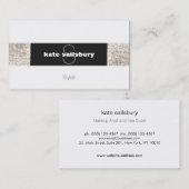 Carte De Visite Monogramme moderne noir et blanc FAUX Silver Sequi (Devant / Derrière)
