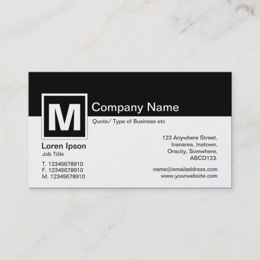 Carte De Visite Monogramme moderne - Noir et Blanc (Or) (Devant)