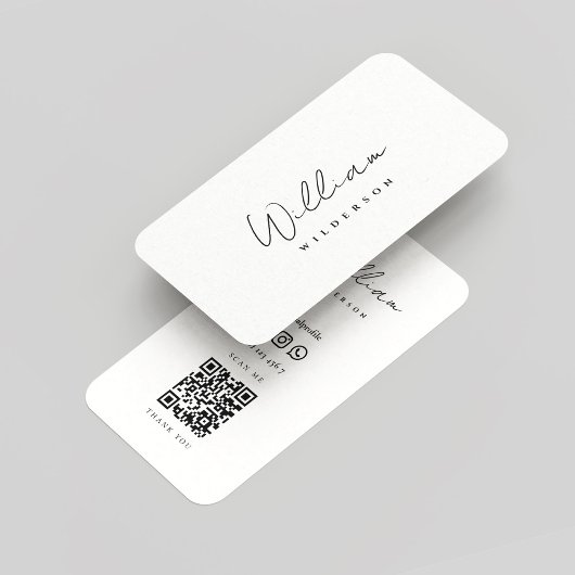 Carte De Visite Monogramme moderne noir et blanc Script QR