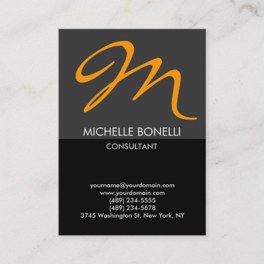 Carte de visite monogramme moderne noir gris jaune (Devant)