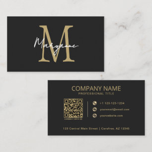 Carte De Visite Monogramme Moderne Noir Or