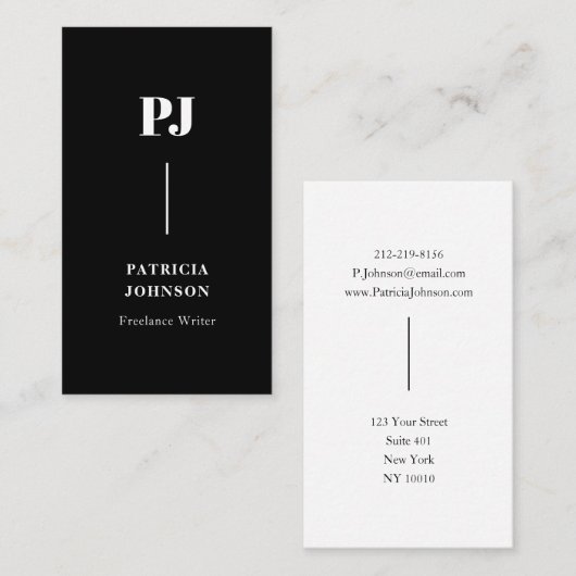 Carte De Visite Monogramme moderne noir professionnel (Devant / Derrière)
