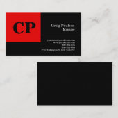 Carte De Visite Monogramme moderne noir rouge grasProfessionnel si (Devant / Derrière)