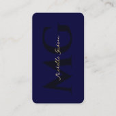 Carte De Visite Monogramme moderne Nom Initiales Minuit Bleu QR (Devant)