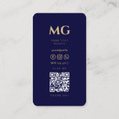 Carte De Visite Monogramme moderne Nom Initiales Minuit Bleu QR (Dos)