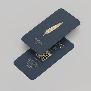Carte De Visite Monogramme moderne Notaire Bleu foncé Or Quill