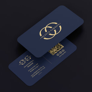 Carte De Visite Monogramme moderne O Logo Élégant bleu marine fonc