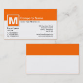 Carte De Visite Monogramme moderne - Orange et blanc (Devant / Derrière)