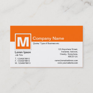 Carte De Visite Monogramme moderne - Orange et blanc
