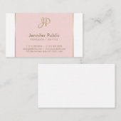 Carte De Visite Monogramme moderne Pink Or Blanc pur Plaine tendan (Devant / Derrière)