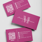 Carte De Visite Monogramme Moderne Professionnel Code QR Rose 