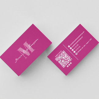 Carte De Visite Monogramme Moderne Professionnel Code QR Rose 