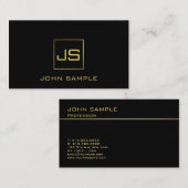 Carte De Visite Monogramme moderne professionnel Élégant Black Gol (Devant / Derrière)