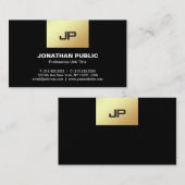 Carte De Visite Monogramme moderne professionnel Elégant Black Gol (Devant / Derrière)