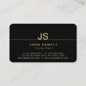 Carte De Visite Monogramme Moderne Professionnel Élégant Noir Or (Dos)