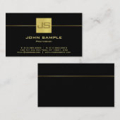 Carte De Visite Monogramme Moderne Professionnel Élégant Noir Or (Devant / Derrière)