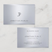 Carte De Visite Monogramme moderne professionnel Glamor Silver Loo (Devant / Derrière)