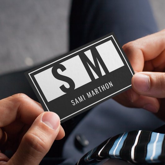 Carte De Visite Monogramme moderne professionnel noir et blanc