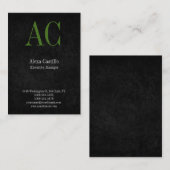 Carte De Visite monogramme moderne professionnel noir gris vert (Devant / Derrière)