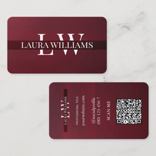 Carte De Visite Monogramme Moderne Professionnel Rouge Marron (Devant / Derrière)