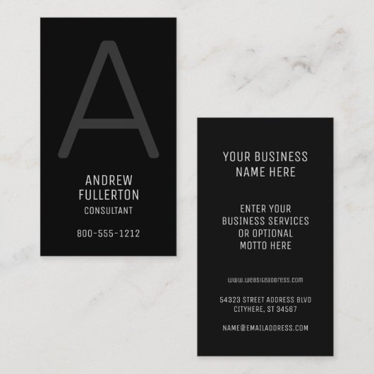 Carte De Visite Monogramme Moderne Professionnel Simple Vertical (Devant / Derrière)